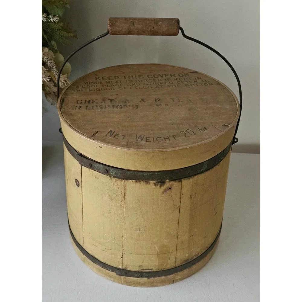 Antique Mince Meat Firkin Wooden Bucket Circa Late 19th